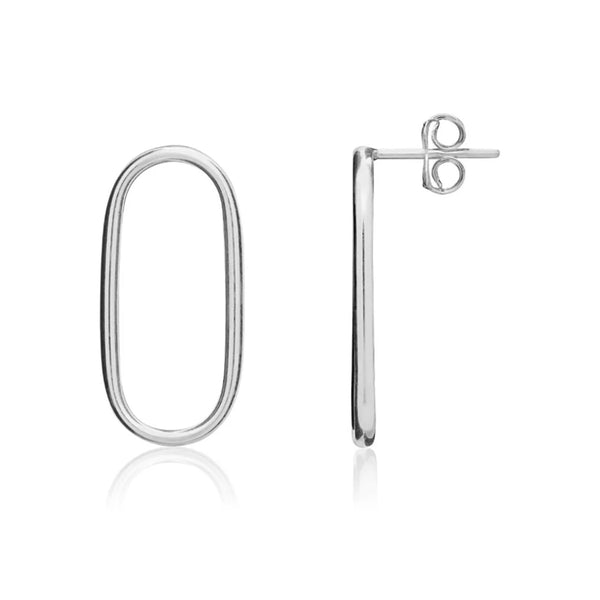 9K White Gold Open Oval Stud Earrings