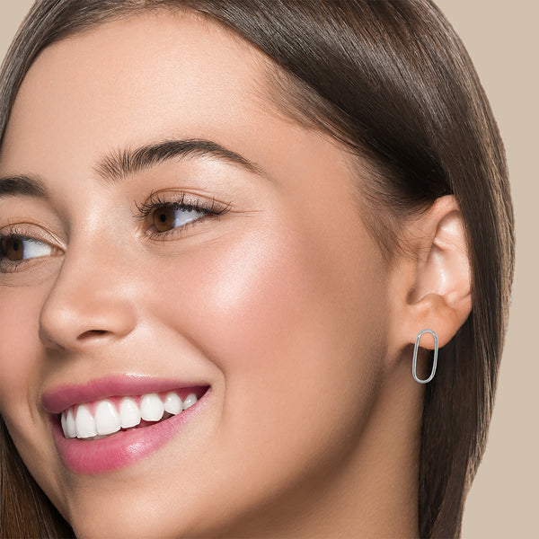 9K White Gold Open Oval Stud Earrings
