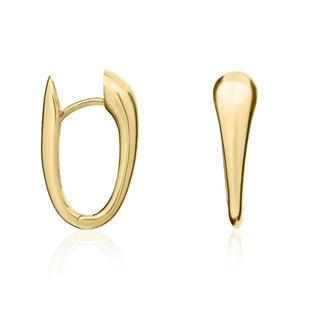 9K Yellow Gold Polished Elongated Huggie Hoop Earrings