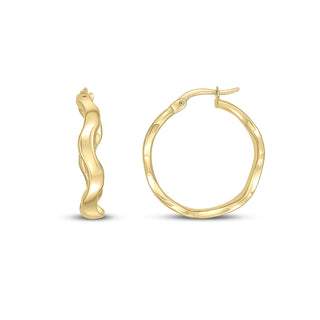 9K Yellow Gold Wavy Hoop Earrings