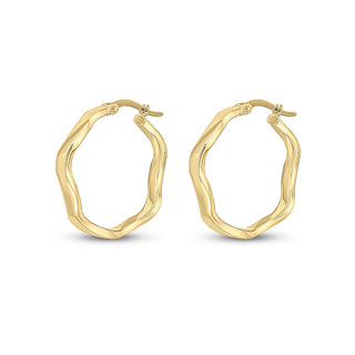 9K Yellow Gold Wavy Hoop Earrings