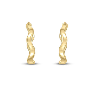 9K Yellow Gold Wavy Hoop Earrings