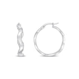 9K White Gold Wavy Hoop Earrings