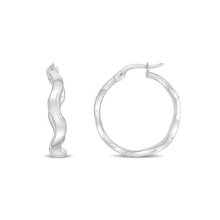 9K White Gold Wavy Hoop Earrings