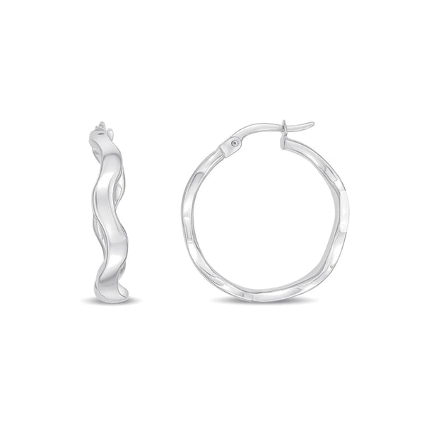 9K White Gold Wavy Hoop Earrings