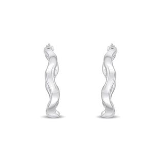 9K White Gold Wavy Hoop Earrings