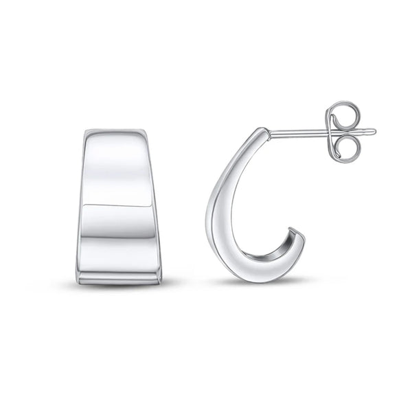 9K White Gold Flat Tapered Half Hoop Earrings