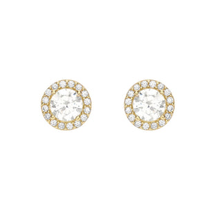 9K Yellow Gold CZ Halo Stud Earrings