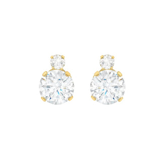 9K Yellow Gold CZ 2-Stone Stud Earrings