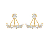 9K Yellow Gold CZ Ornate Fan Jacket Earrings