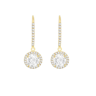 9K Yellow Gold Round CZ Drop Earrings