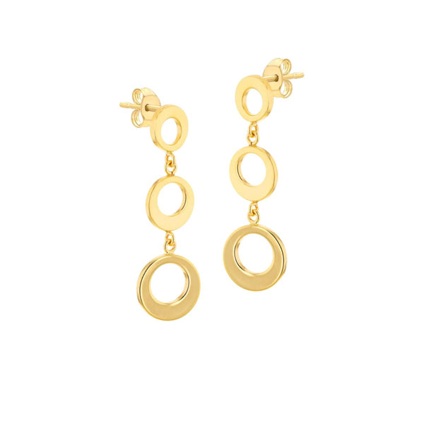 9K Yellow Gold 3 Circle Drop Earrings