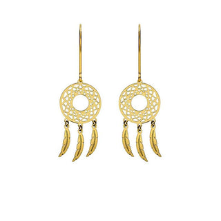 9K Yellow Gold Circle Cutout 'Dream Catcher' Earrings