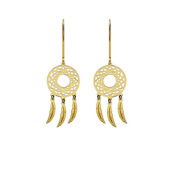 9K Yellow Gold Circle Cutout 'Dream Catcher' Earrings