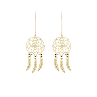 9K Yellow Gold Flower 'Dream Catcher' Earrings