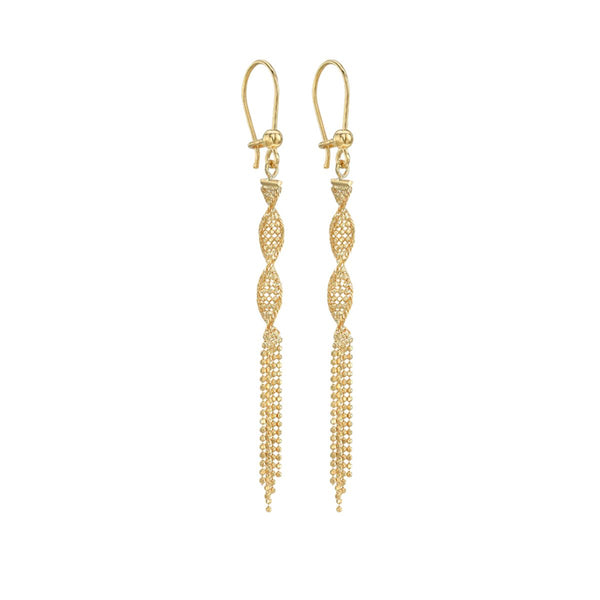 9K Yellow Gold Ball-Twist-Tassel Drop Earrings