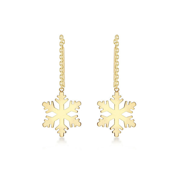 9K Yellow Gold Snowflake Pull-Through-Chain Earrings
