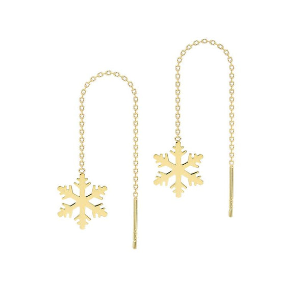 9K Yellow Gold Snowflake Pull-Through-Chain Earrings