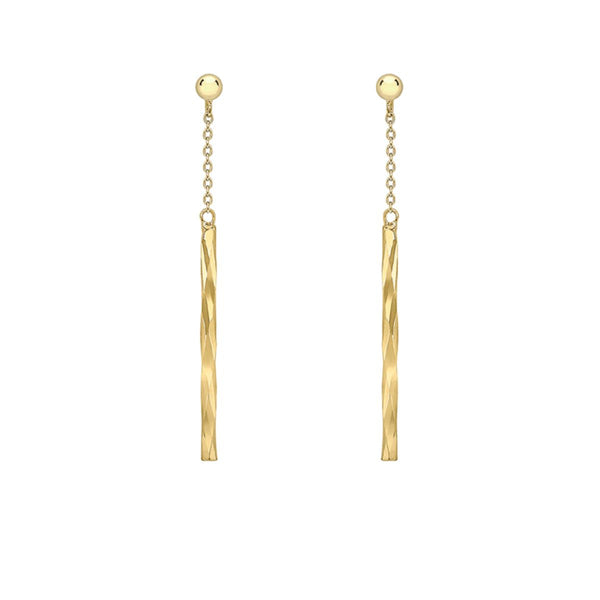 9K Yellow Gold Chain & Faceted Bar Drop Earrings