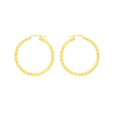 9K Yellow Gold Diamond Cut Hoop Creole Earrings