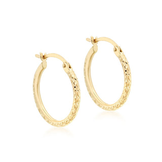 9K Yellow Gold 18mm Diamond Cut Hoop Earrings