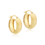 9K Yellow Gold Half-Diamond-Cut Round Creole Earrings
