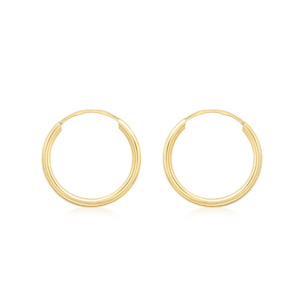 9K Yellow Gold 15mm Sleeper Hoop Earrings