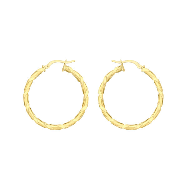 9K Yellow Gold 30mm Twist Hoop Creole Earrings