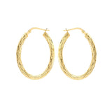 9K Yellow Gold Patterned Oval Creole Hoop Earrings