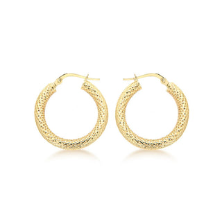 9K Yellow Gold Textured Hoop Creole Earrings