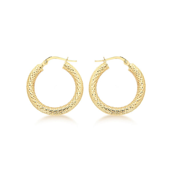 9K Yellow Gold Textured Hoop Creole Earrings