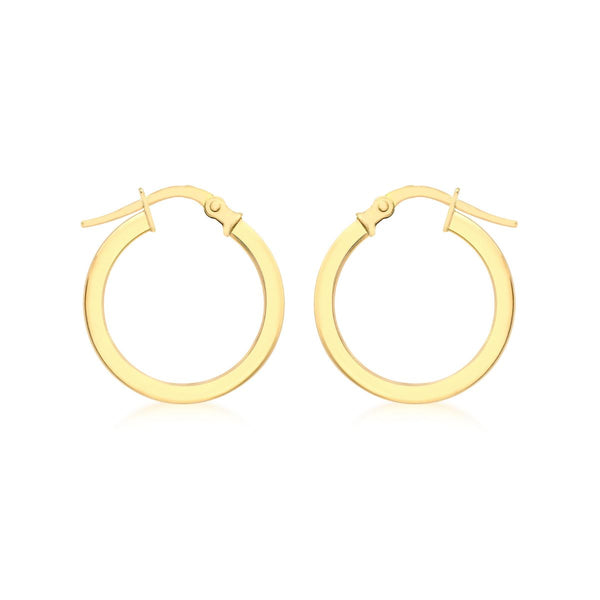 9K Yellow Gold Square-Tube 16mm Hoop Earrings