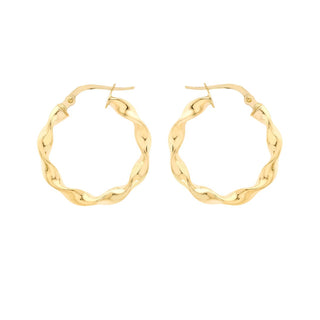 9K Yellow Gold 21mm Twist Creole Hoop Earrings