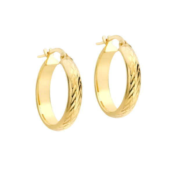 9K Yellow Gold Diamond Cut Round Creole Earrings