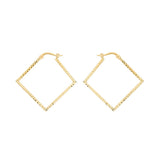9K Yellow Gold Diamond Cut Square Hoop Creole Earrings
