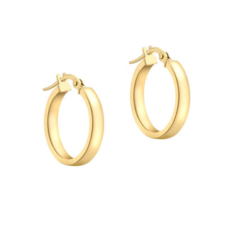 9K Yellow Gold Rectangular-Tube 15mm Hoop Creole Earrings