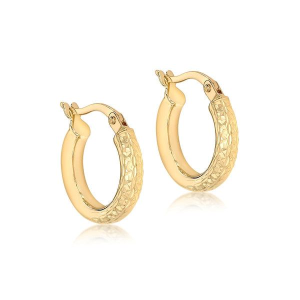 9K Yellow Gold 15mm Diamond Cut Hoop Earrings