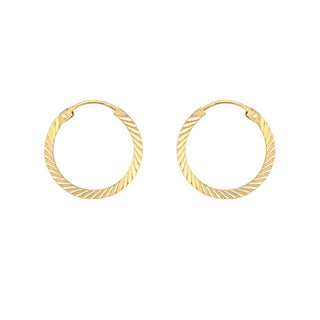 9K Yellow Gold 12.5mm Diamond Cut Sleeper Hoop Earrings