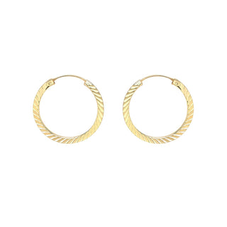 9K Yellow Gold 15.5mm Diamond Cut Sleeper Hoop Earrings