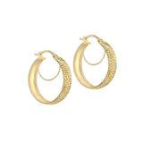 9K Yellow Gold  24mm Textured Double Hoop Earrings
