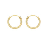 9K Yellow Gold 11mm Diamond Cut Sleeper Hoop Earrings