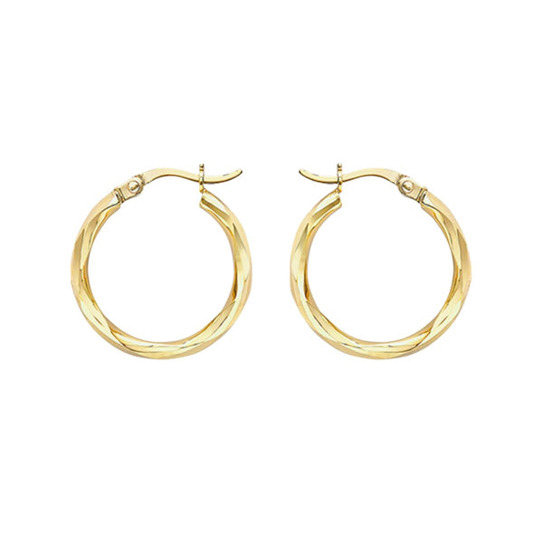 9K Yellow Gold 18.5 Diamond Cut Faceted Creole Hoop Earrings
