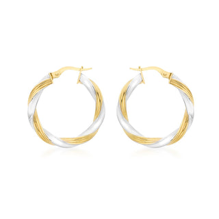 9K 2-Colour Gold Twist Creole Hoop Earrings