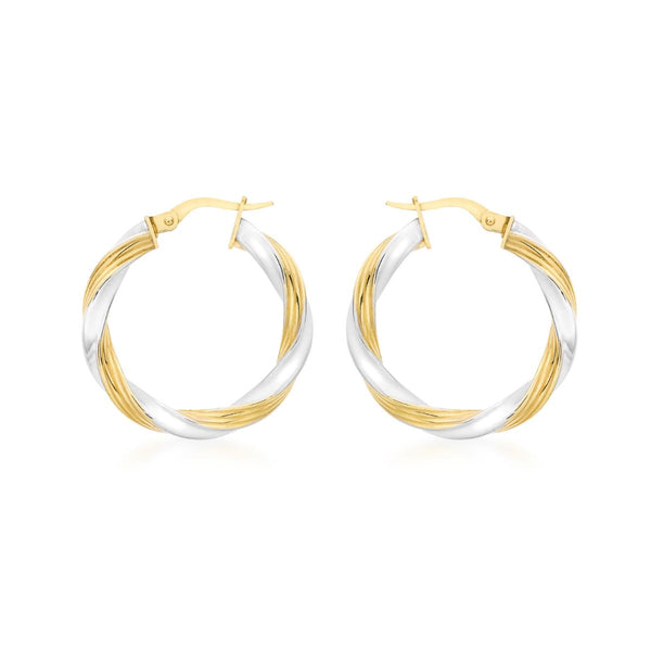9K 2-Colour Gold Twist Creole Hoop Earrings