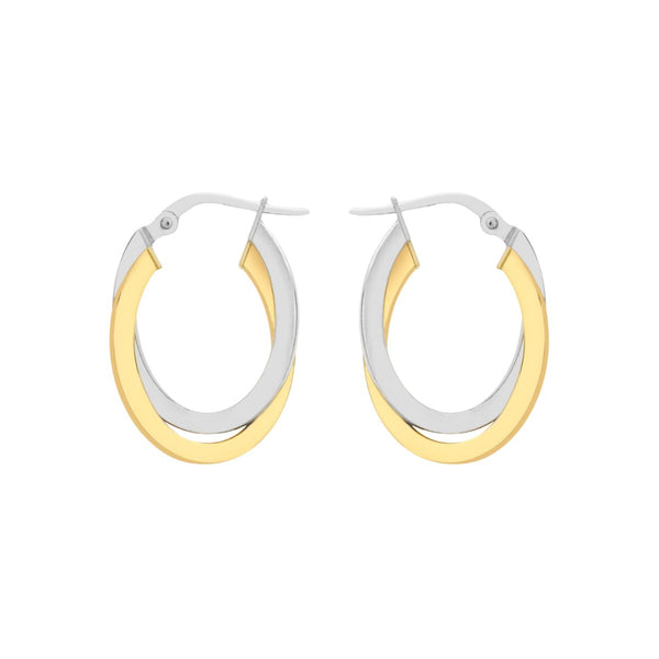 9K 2-Colour Gold Oval Crossover Hoop Creole Earrings