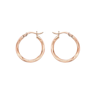 9K Rose Gold Diamond Cut Faceted Hoop Creole Earrings