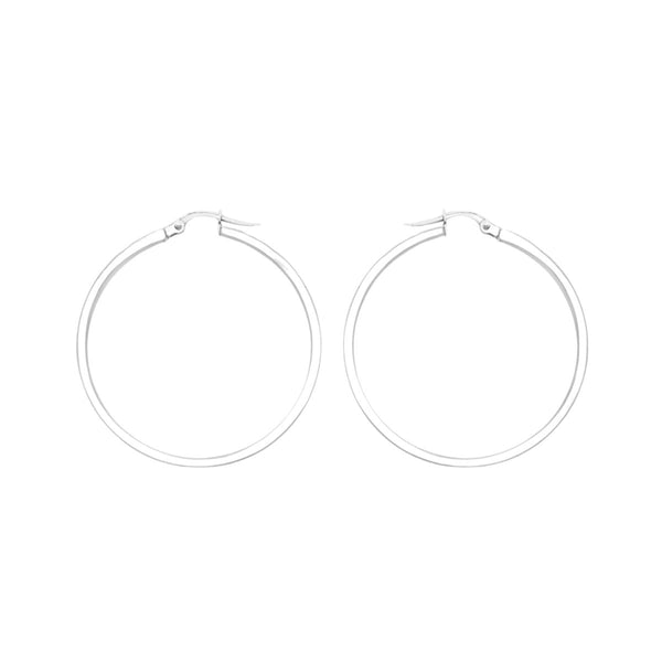 9K White Gold Rectangular-Tube 35mm Hoop Creole Earrings