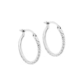 9K White Gold 18mm Diamond Cut Hoop Creole Earrings