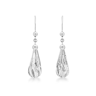 9K White Gold Diamond Cut Teardrop Earrings