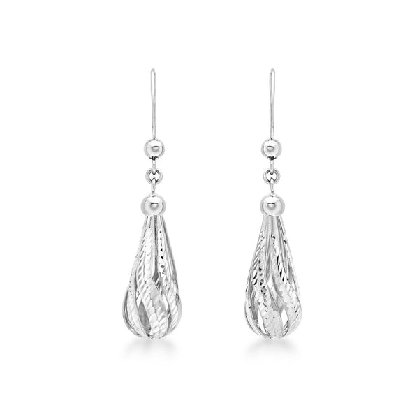 9K White Gold Diamond Cut Teardrop Earrings
